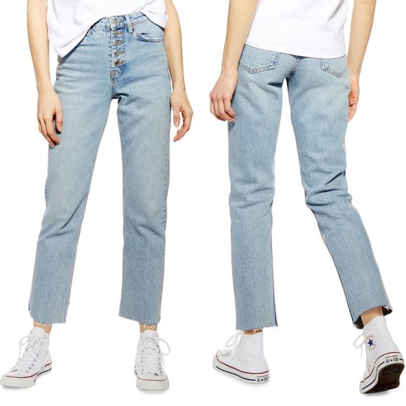 Topshop Denim - Topshop High-Rise Button Fly Straight Leg Jeans 28